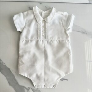 Vintage Baby Boy Christening Baptism Romper Set White 3-6M Short Sleeve